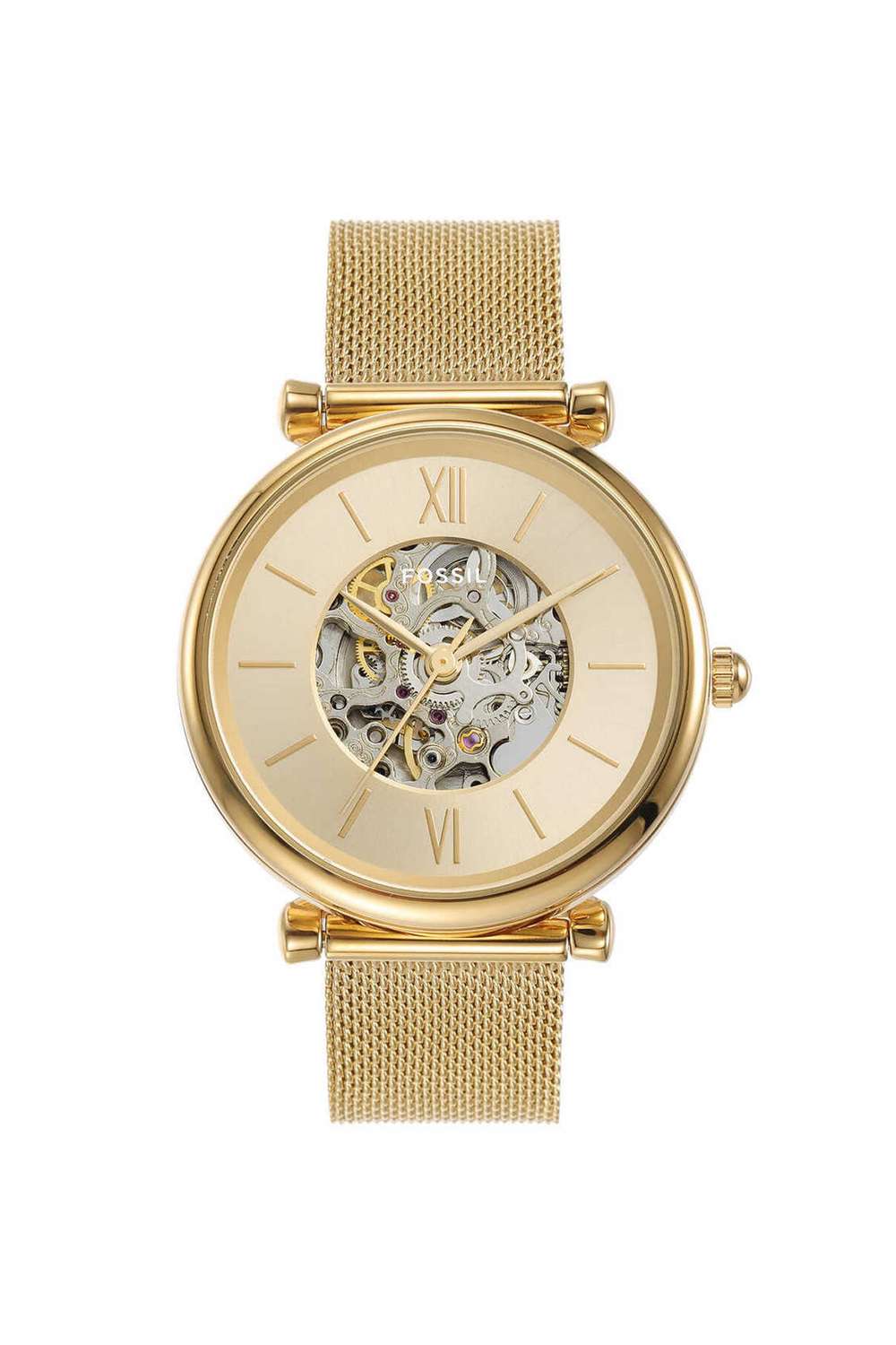 Carlie-Women-s-35-mm-Analogue-Automatic-Watch---Gold-Dial-with-Gold-Stainless-Steel-Strap-(ME3250)