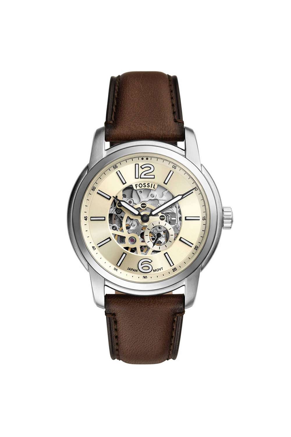 Heritage-Men-s-43-mm-Analogue-Japanese-Automatic-Watch---Beige-Dial-with-Brown-Leather-Strap-(ME3264)