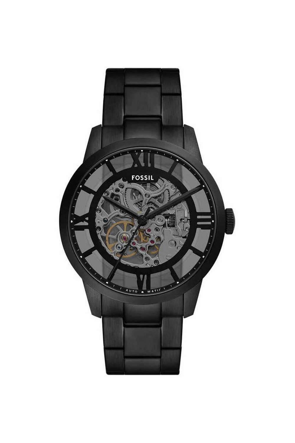 Townsman-Men-s-44-mm-Analogue-Automatic-Watch---Clear-Dial-with-Black-Stainless-Steel-Strap-(ME3269)
