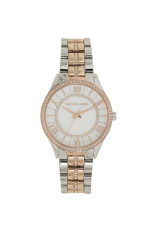 Womens-Lauryn-White-Dial-Stainless-Steel-Analogue-Watch---MK3979