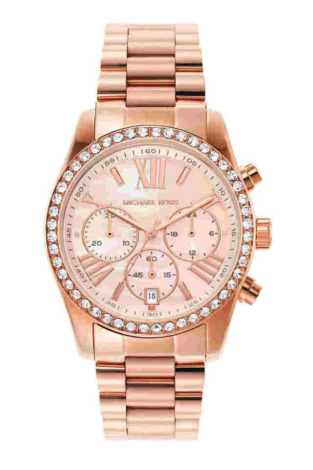 Womens-Lexington-Pink-Dial-Stainless-Steel-Chronograph-Watch---MK7242I