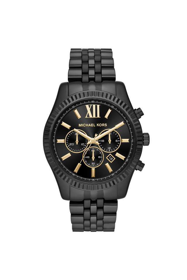 Mens-Lexington-Black-Dial-Stainless-Steel-Chronograph-Watch---MK8603