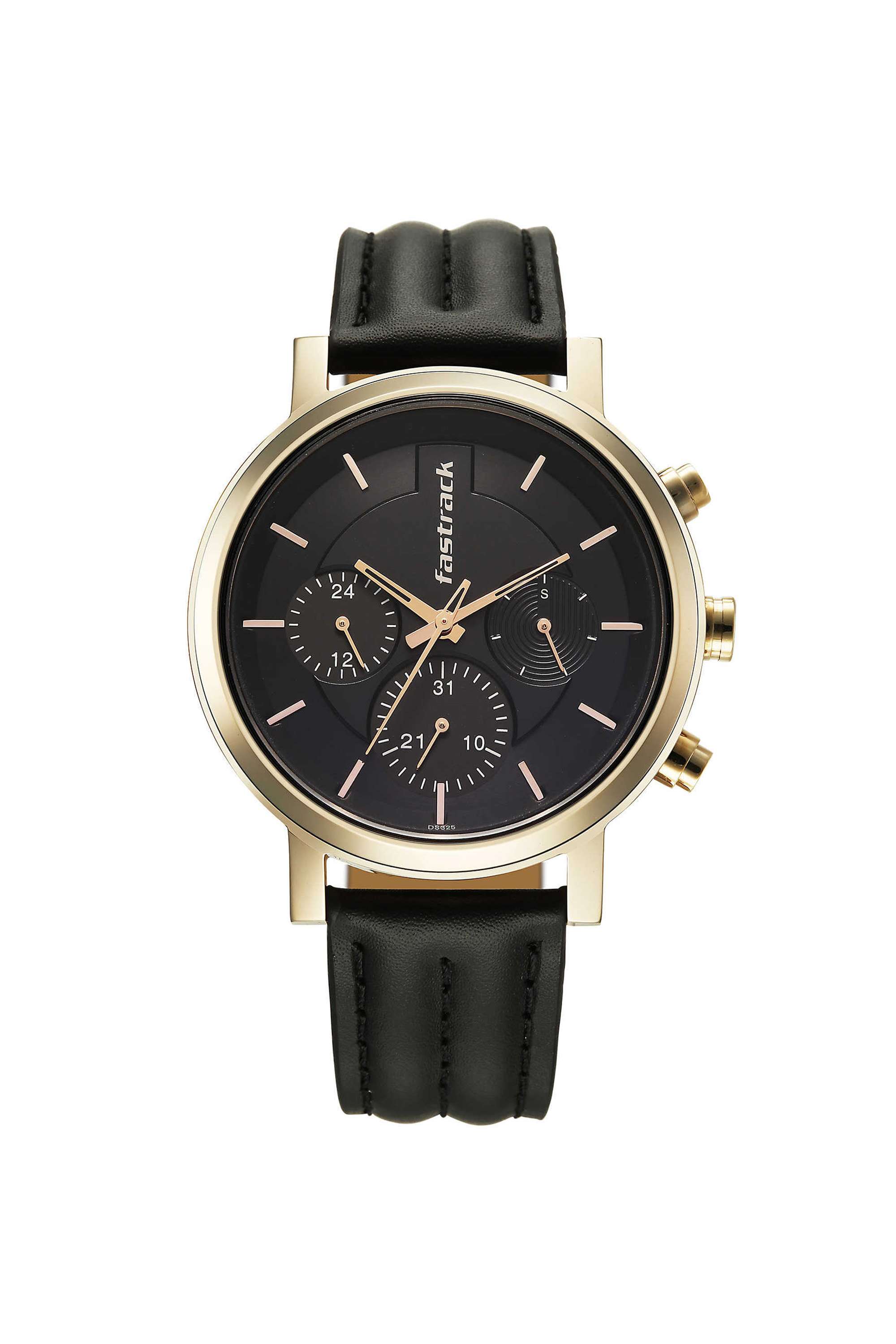 Chrome-K-49.7-mm-Black-Dial-Leather-Analogue-Watch-For-Boys---3287QL03