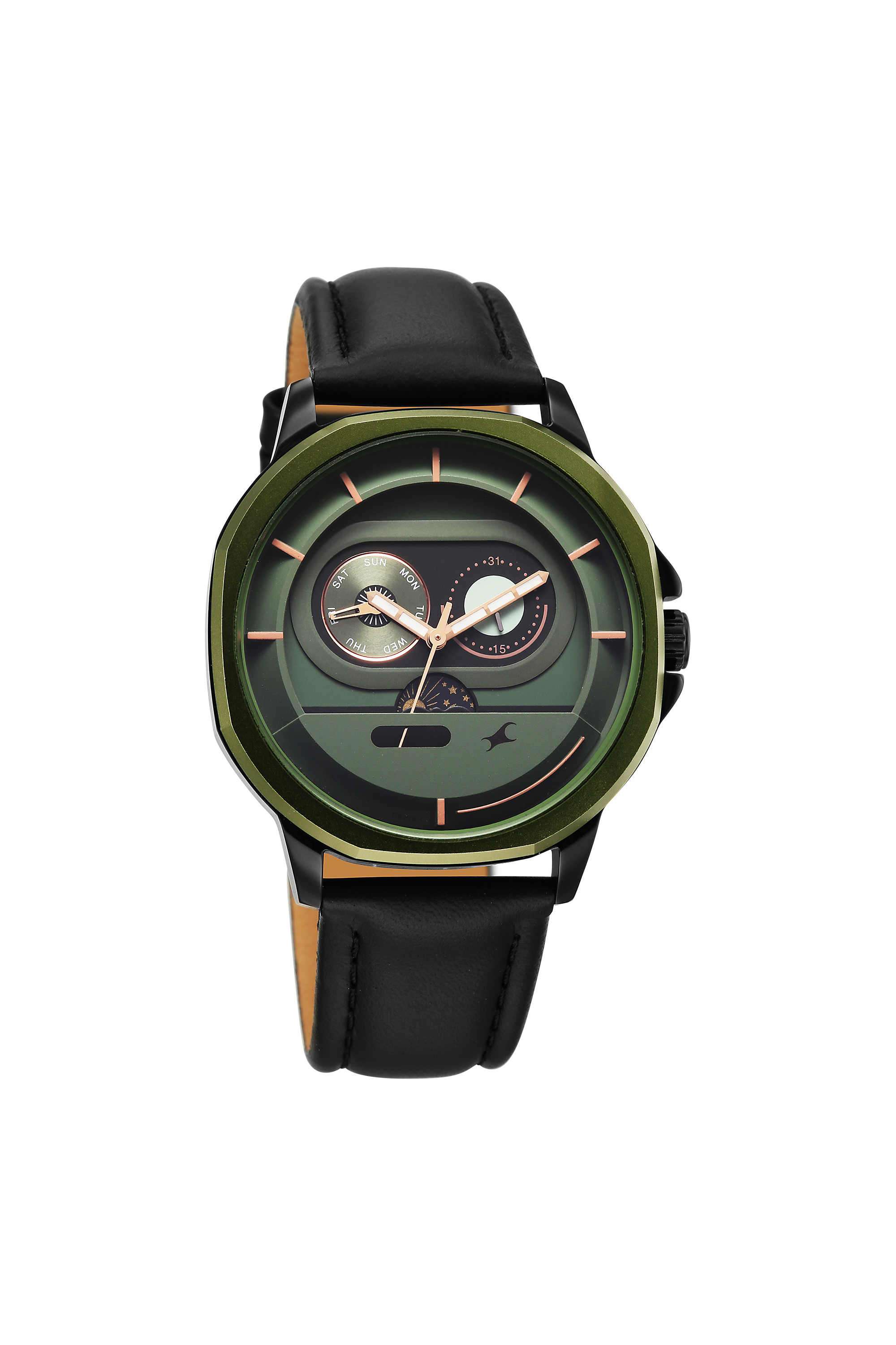 Buy FASTRACK green Street Opulence 50.6 mm Green Dial Leather