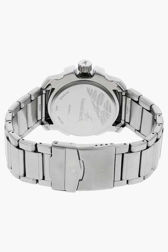 Mens-Black-Dial-Stainless-Steel-Strap-Watch