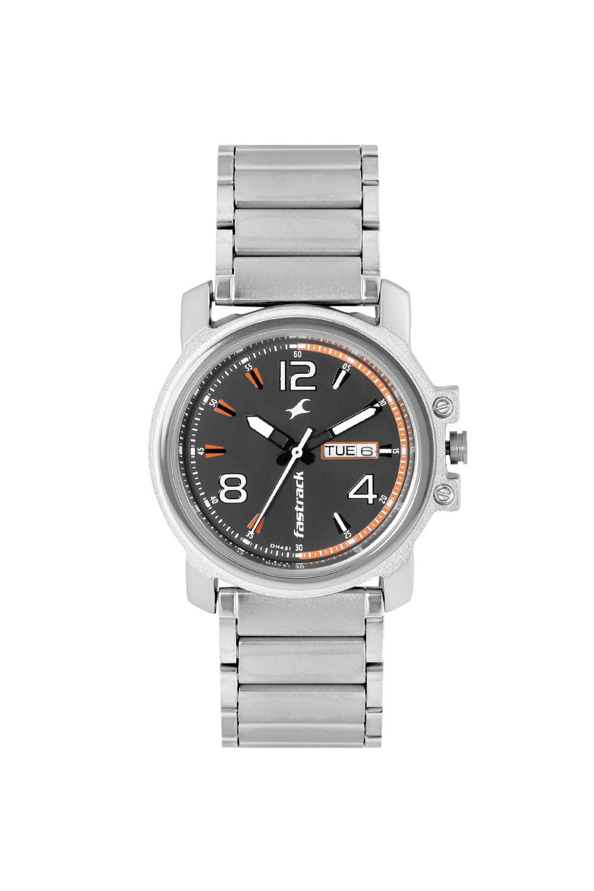 45-mm-Analogue-Quartz-Watch-For-Men-s---Brown-Dial-with-Silver-Stainless-Steel-Strap-(NT3039SM10)