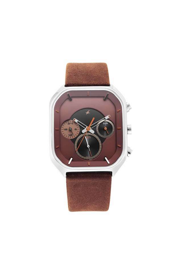 Mens-38-mm-After-Dark-Brown-Dial-Suede-Leather-Analog-Watch---3270SL01