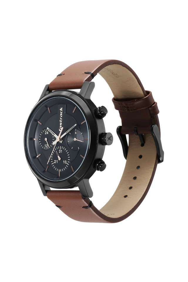 Black-Dial-Leather-Strap-Analogue-Watch-for-Men