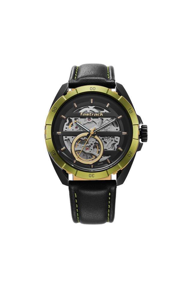 Automatics-45.5-mm-Black-Dial-Leather-Analogue-Watch-For-Men---3297KL01