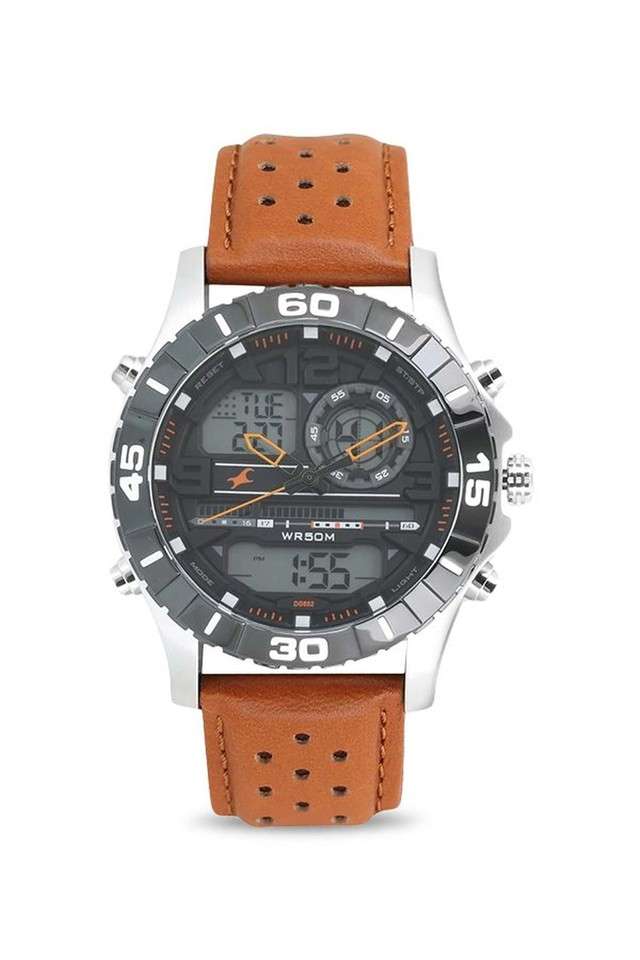 40-49mm-Grey-Dial-Leather-Strap-Analog-Digital-Watch-for-Men---38035SL04