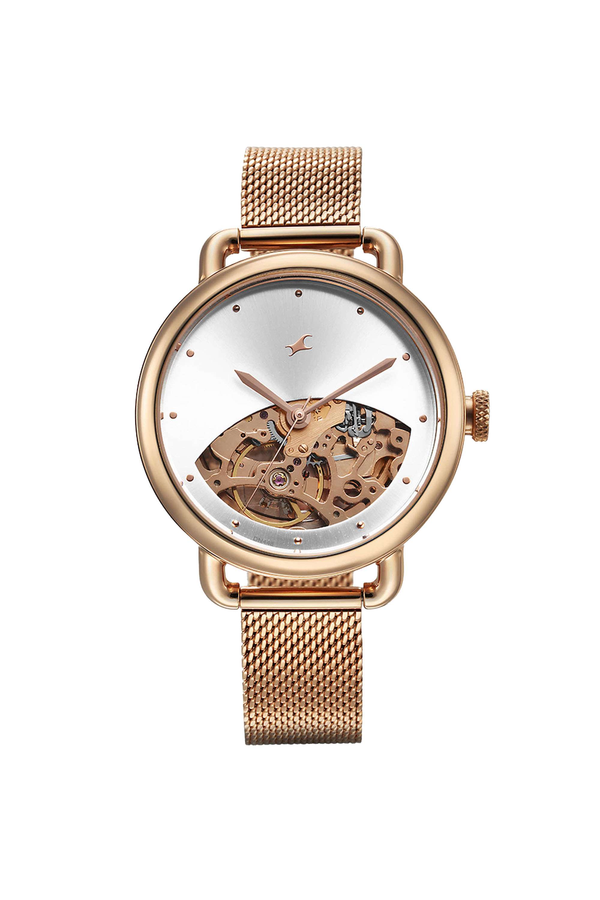 Automatics-33.5-mm-Automatic-Analogue-Watch-For-Girls---Silver-Dial-with-Rose-Gold-Stainless-Steel-Strap-(NT6288WM01)