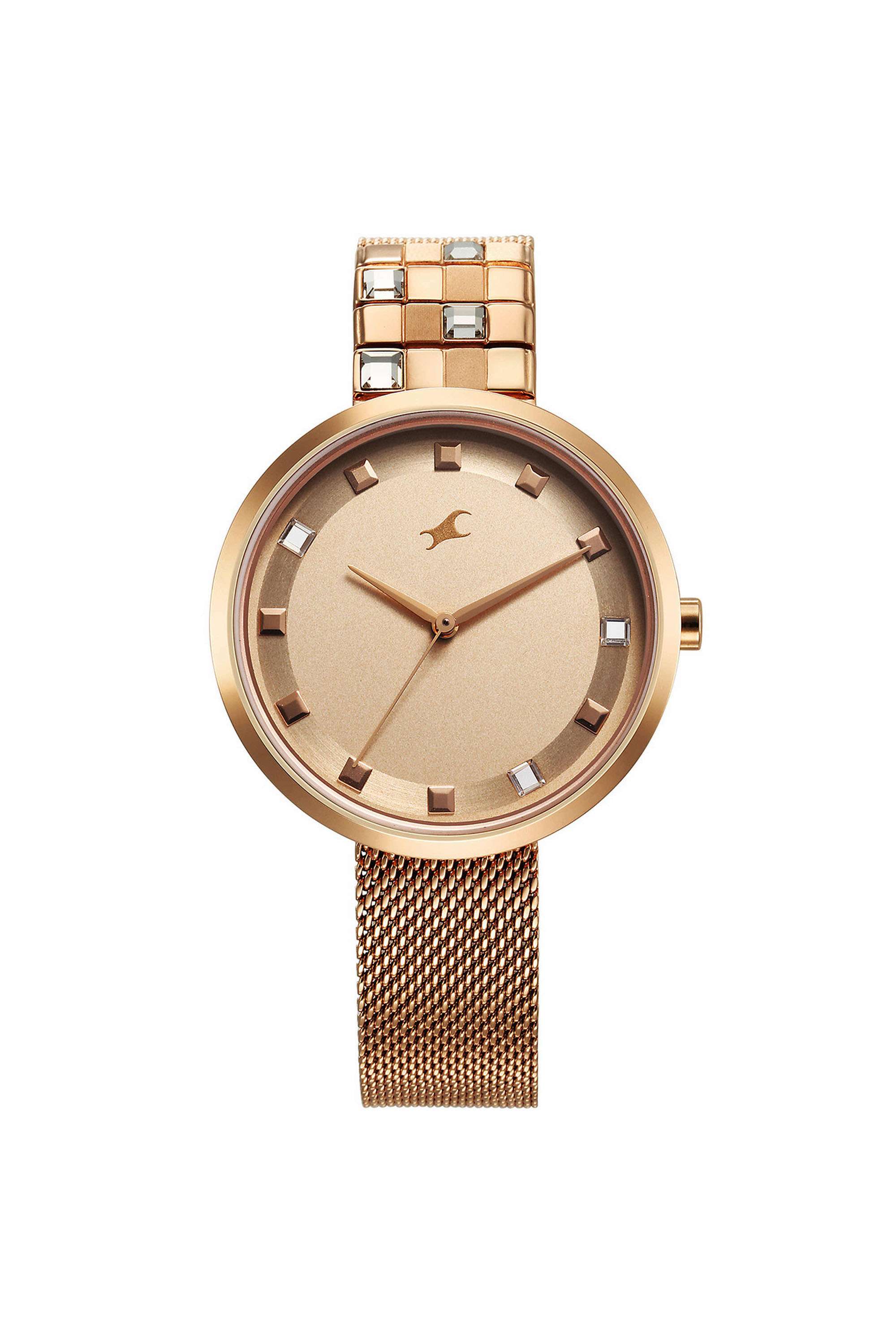 Fleek-35-mm-Analogue-Quartz-Watch-For-Girls---Pink-Dial-with-Rose-Gold-Stainless-Steel-Strap-(NT6300WM01)
