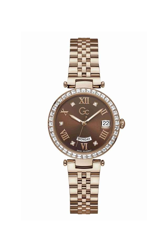 Gc-Flair-Crystal-Women-s-34-mm-Quartz-Analog-Watch---Brown-Dial-With-Rose-Gold-Stainless-Steel-Strap-(Z01009L4MF)