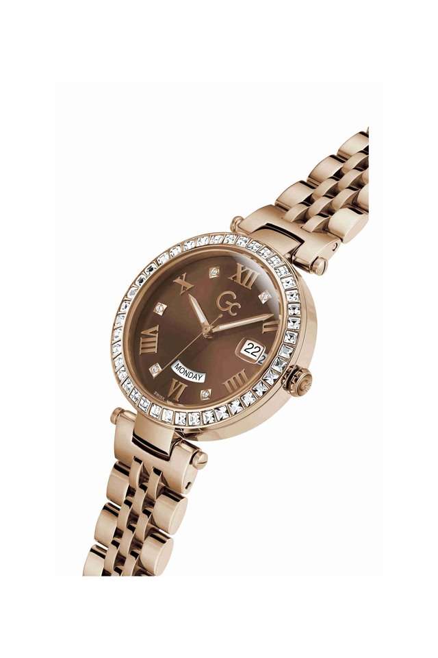 Gc-Flair-Crystal-Women-s-34-mm-Quartz-Analog-Watch---Brown-Dial-With-Rose-Gold-Stainless-Steel-Strap-(Z01009L4MF)