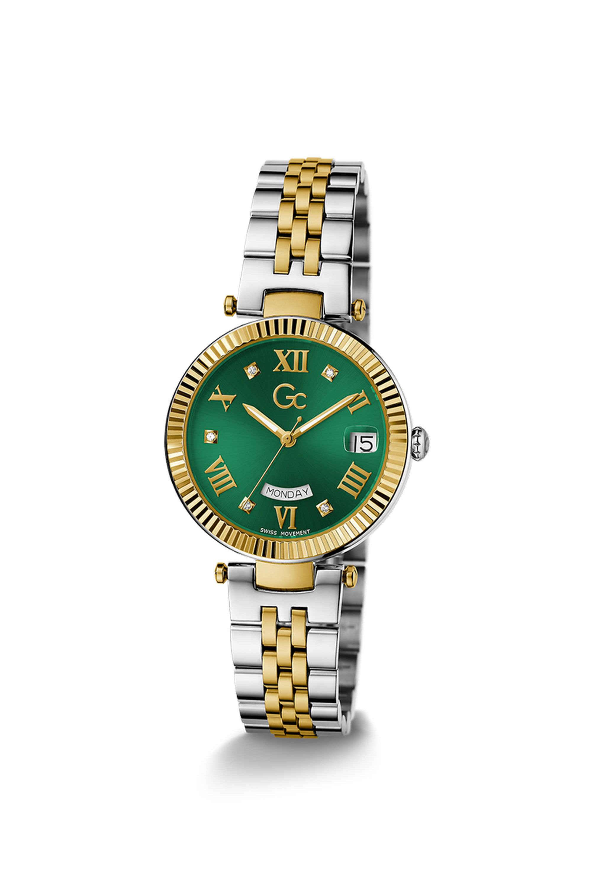Flair-34-mm-Analogue-Quartz-Watch-For-Women-s---Green-Dial-with-Two-Tone-Stainless-Steel-Strap-(Z01019L9MF)