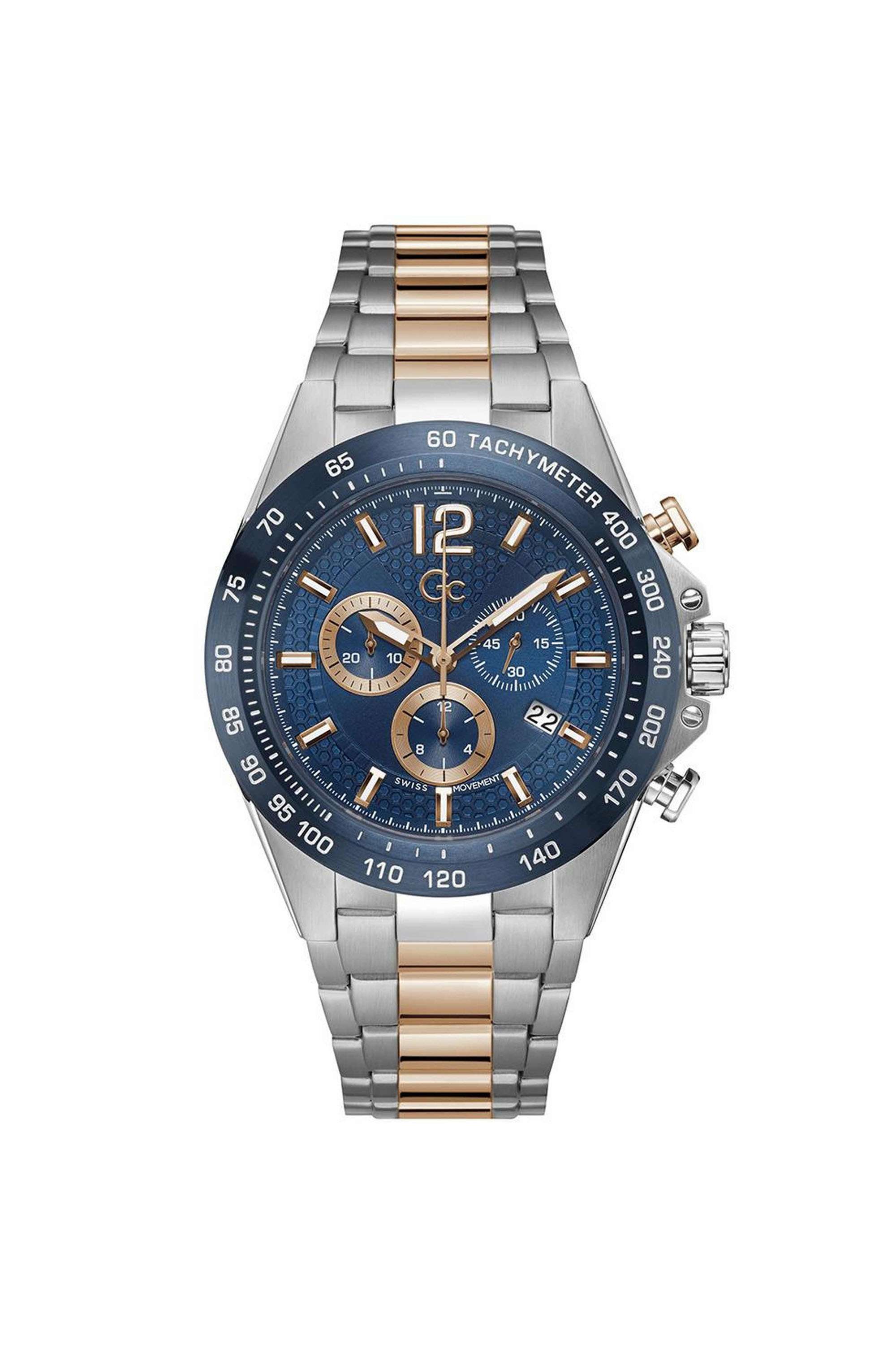 Audacious-44-mm-Analogue-Quartz-Watch-For-Men-s---Blue-Dial-with-Two-Tone-Stainless-Steel-Strap-(Z07004G7MF)