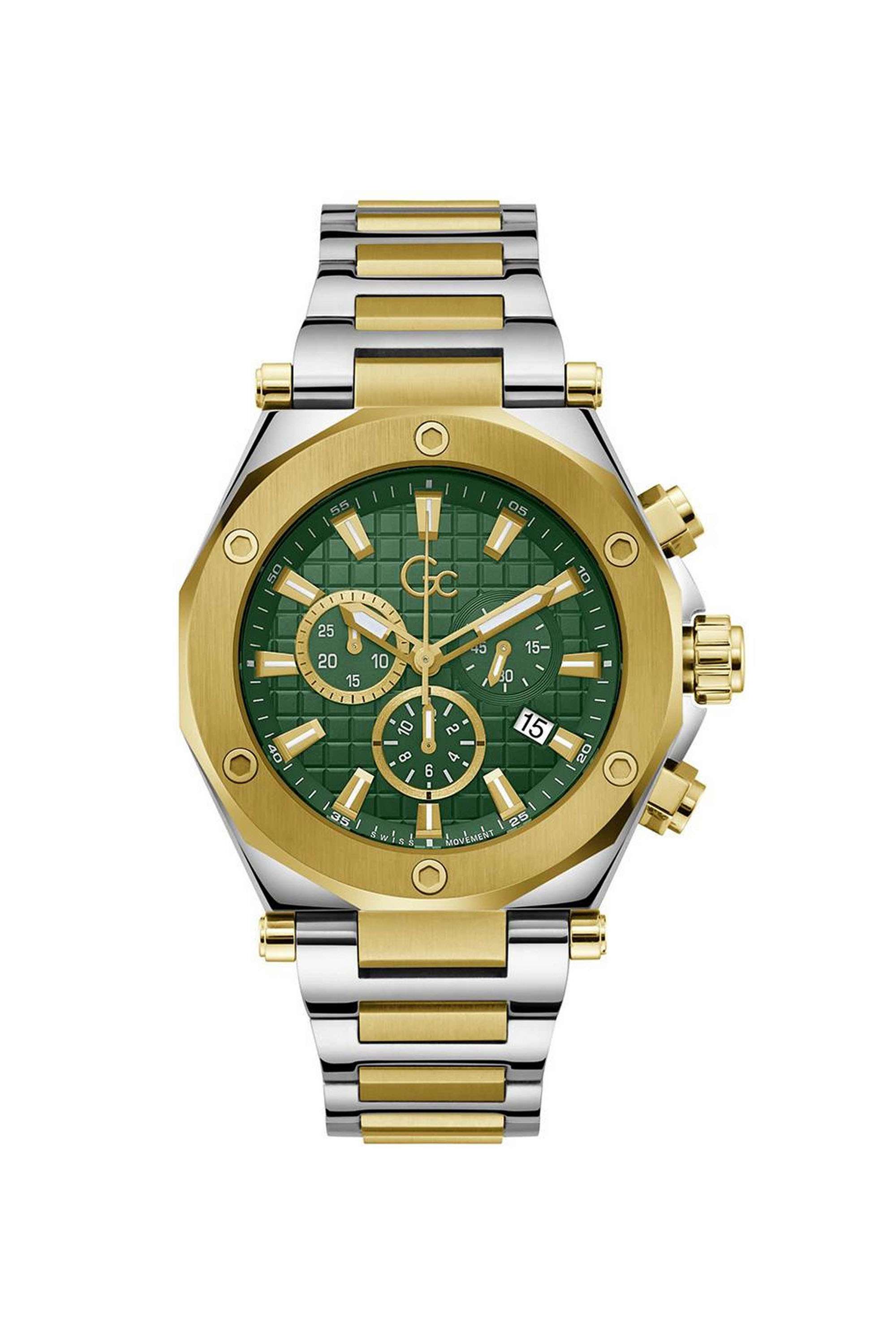 Gc-Legacy-44-mm-Analogue-Quartz-Watch-For-Men-s---Green-Dial-with-Two-Tone-Stainless-Steel-Strap-(Z18003G9MF)