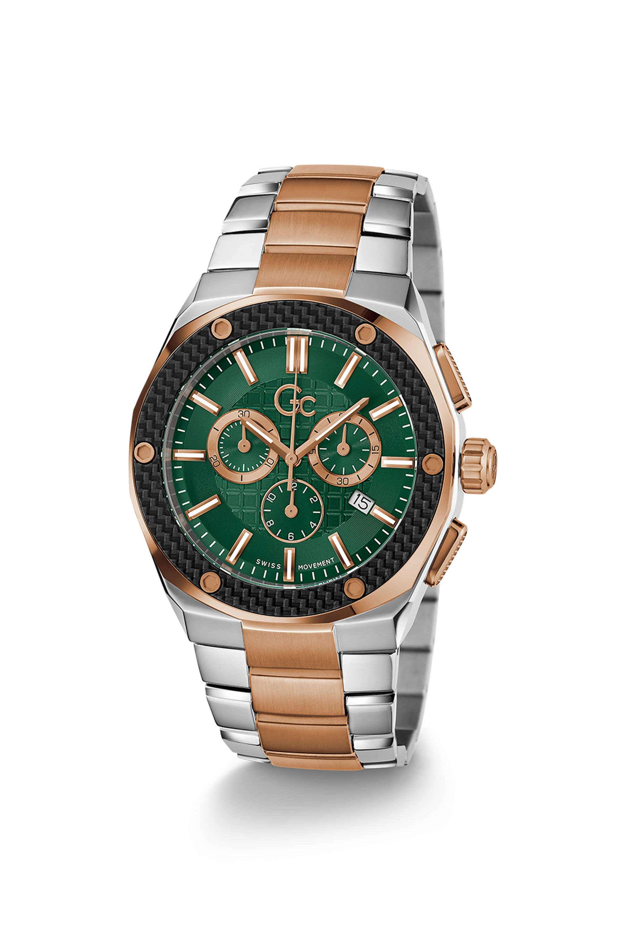 Fiber-45-mm-Analogue-Quartz-Watch-For-Men-s---Green-Dial-with-Two-Tone-Stainless-Steel-Strap-(Z37003G3MF)