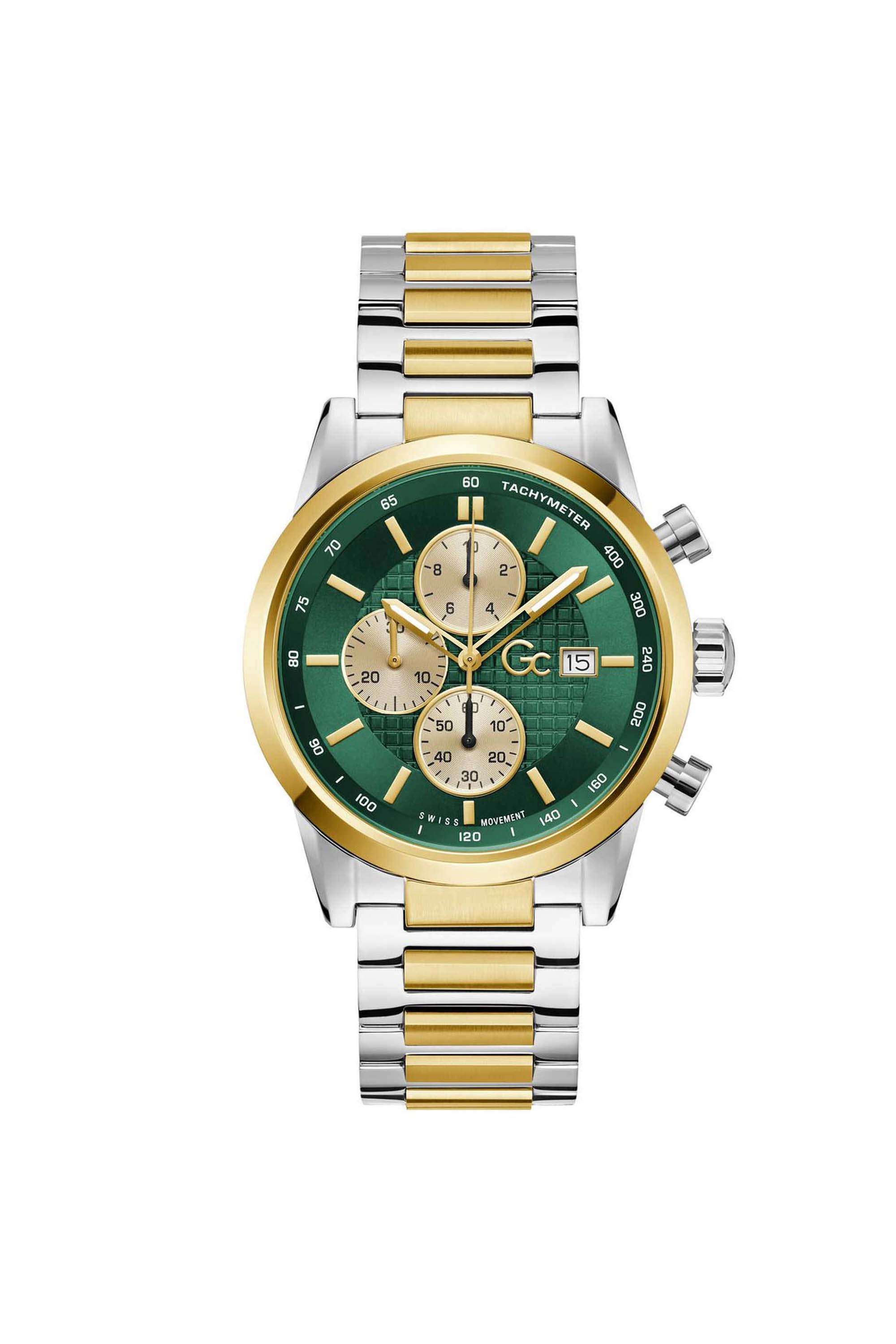 Gallant-42-mm-Analogue-Quartz-Watch-For-Men-s---Green-Dial-with-Two-Tone-Stainless-Steel-Strap-(Z61002G9)