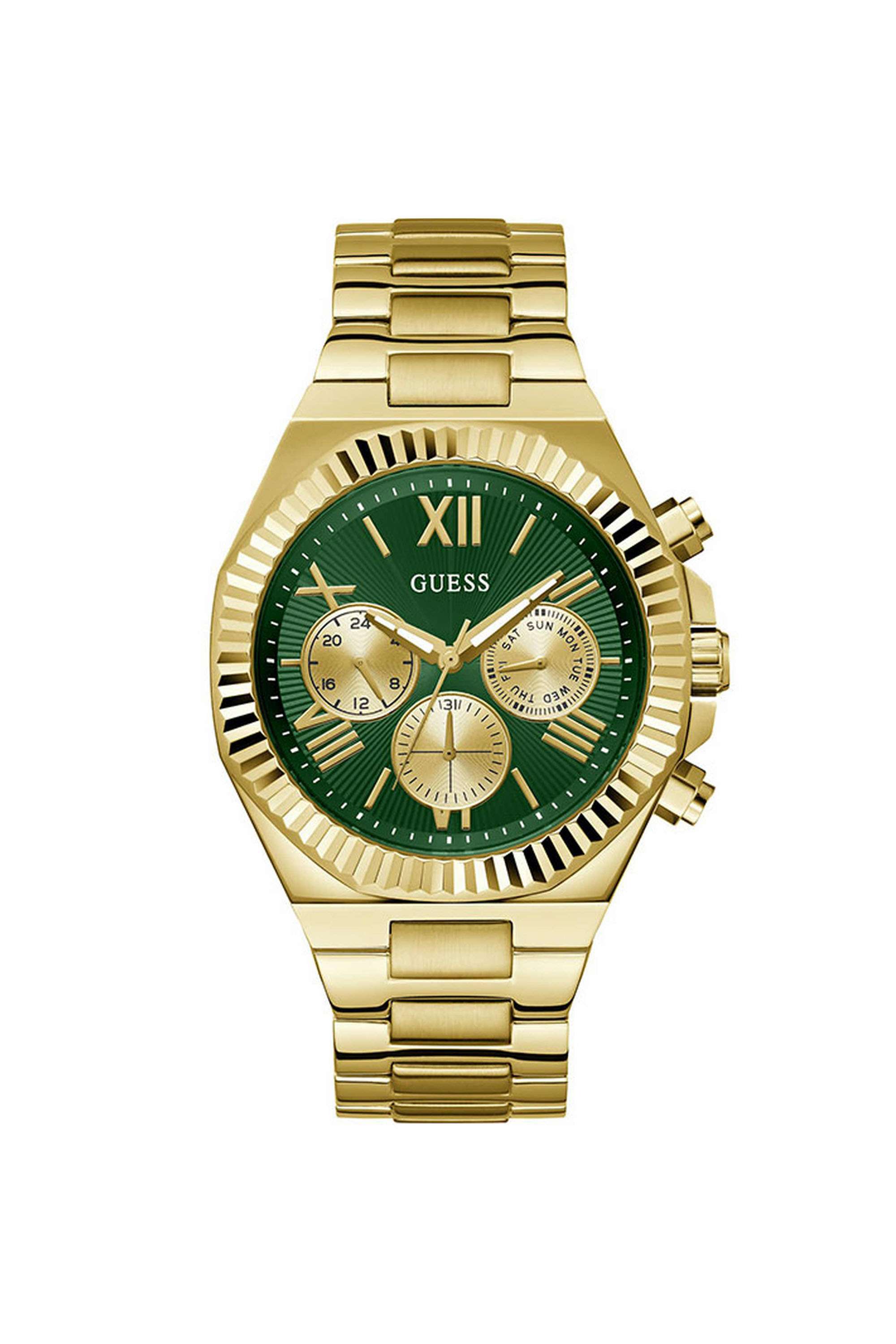 Equity-44-mm-Analogue-Quartz-Watch-For-Men-s---Green-Dial-with-Gold-Recycled-Steel-Strap-(GW0703G2)