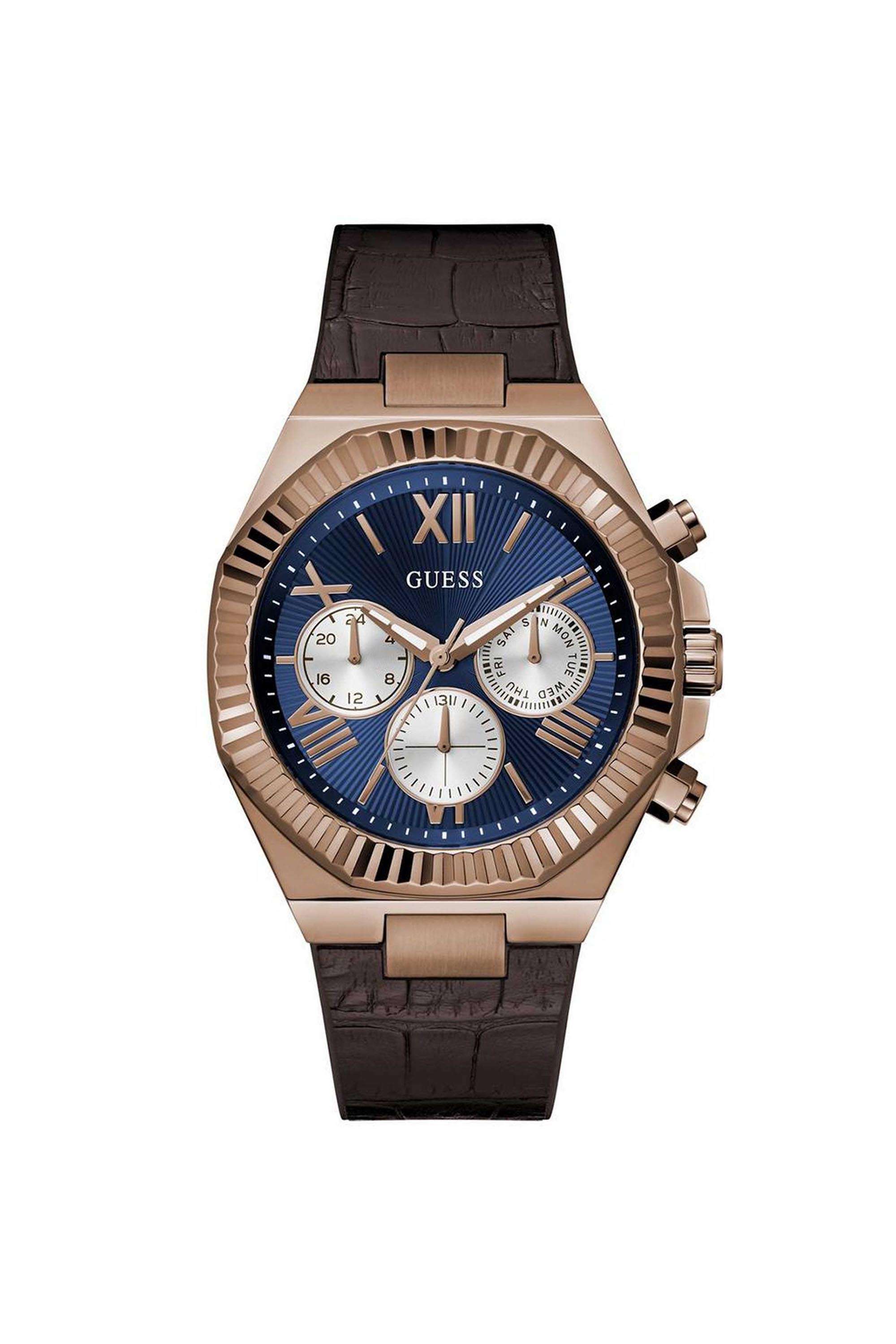 Equity-Men-s-44-mm-Analog-Quartz-Watch-Blue-Dial-with-Brown-Silicone/Genuine-Leather-Strap-(W0975G2)