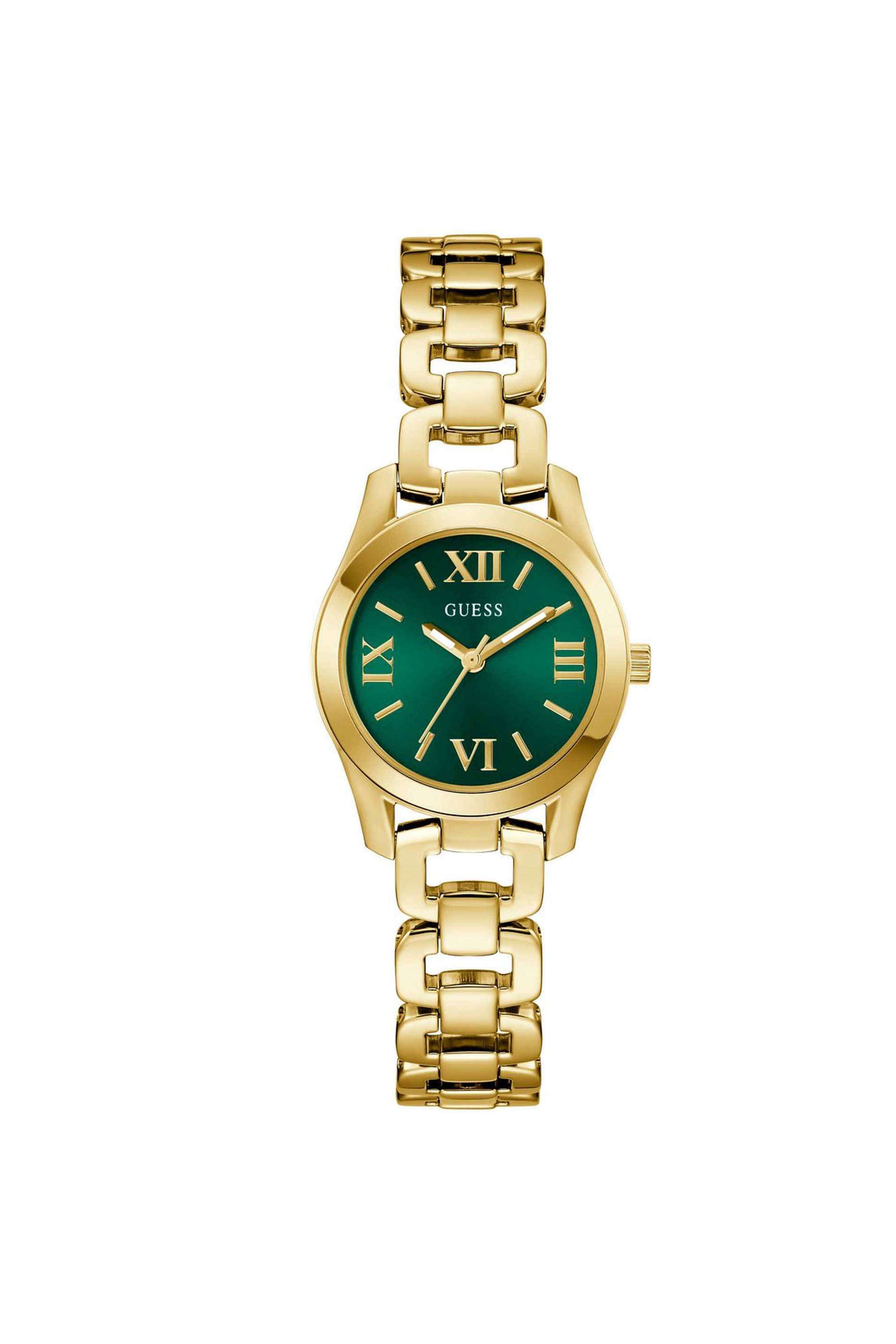 Veda-28-mm-Analogue-Quartz-Watch-For-Women-s---Green-Dial-with-Gold-Stainless-Steel-Strap-(GW0927L2)