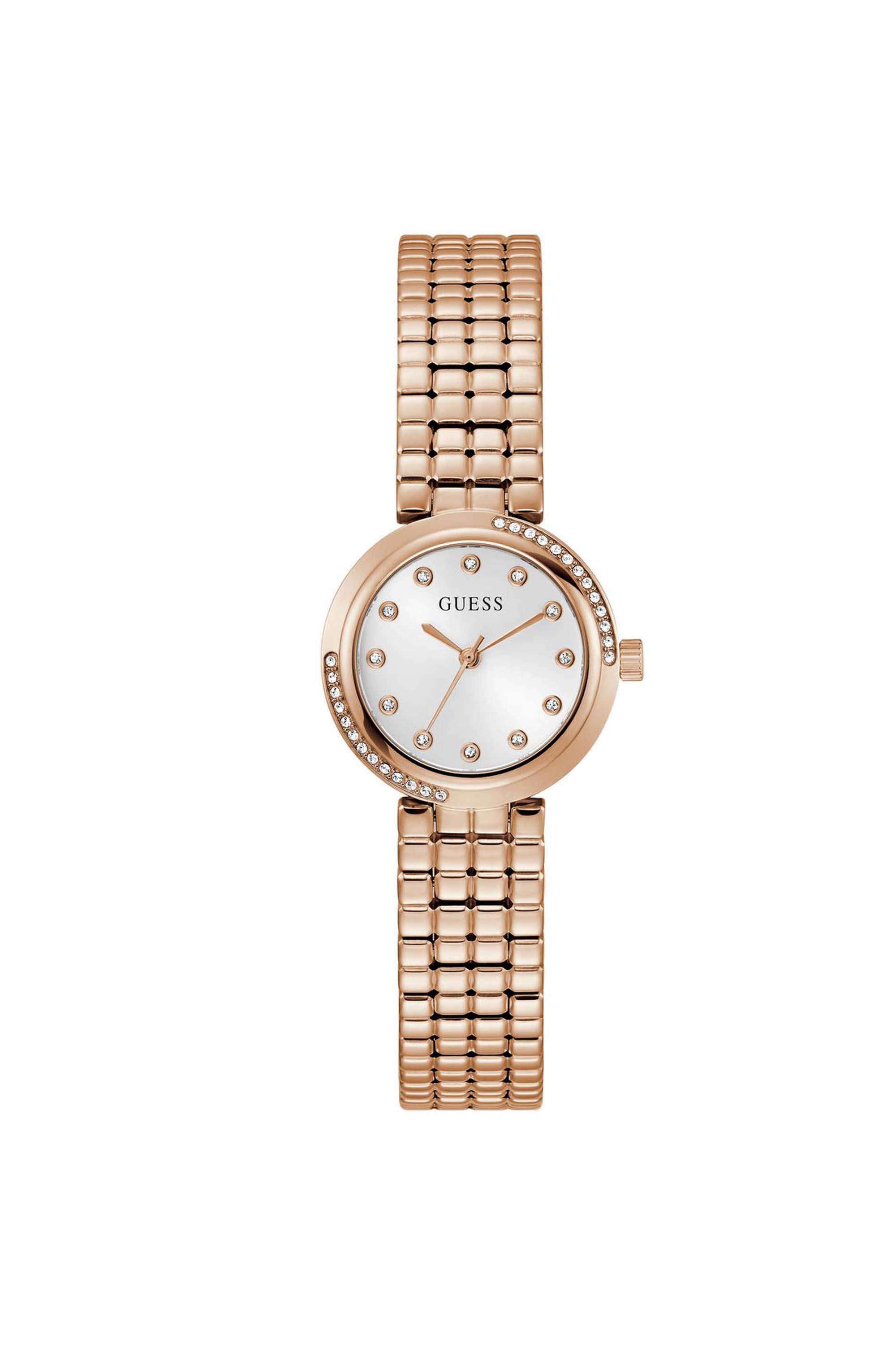 Clara-28-mm-Analogue-Quartz-Watch-For-Women-s---White-Dial-with-Rose-Gold-Stainless-Steel-Strap-(GW0930L3)