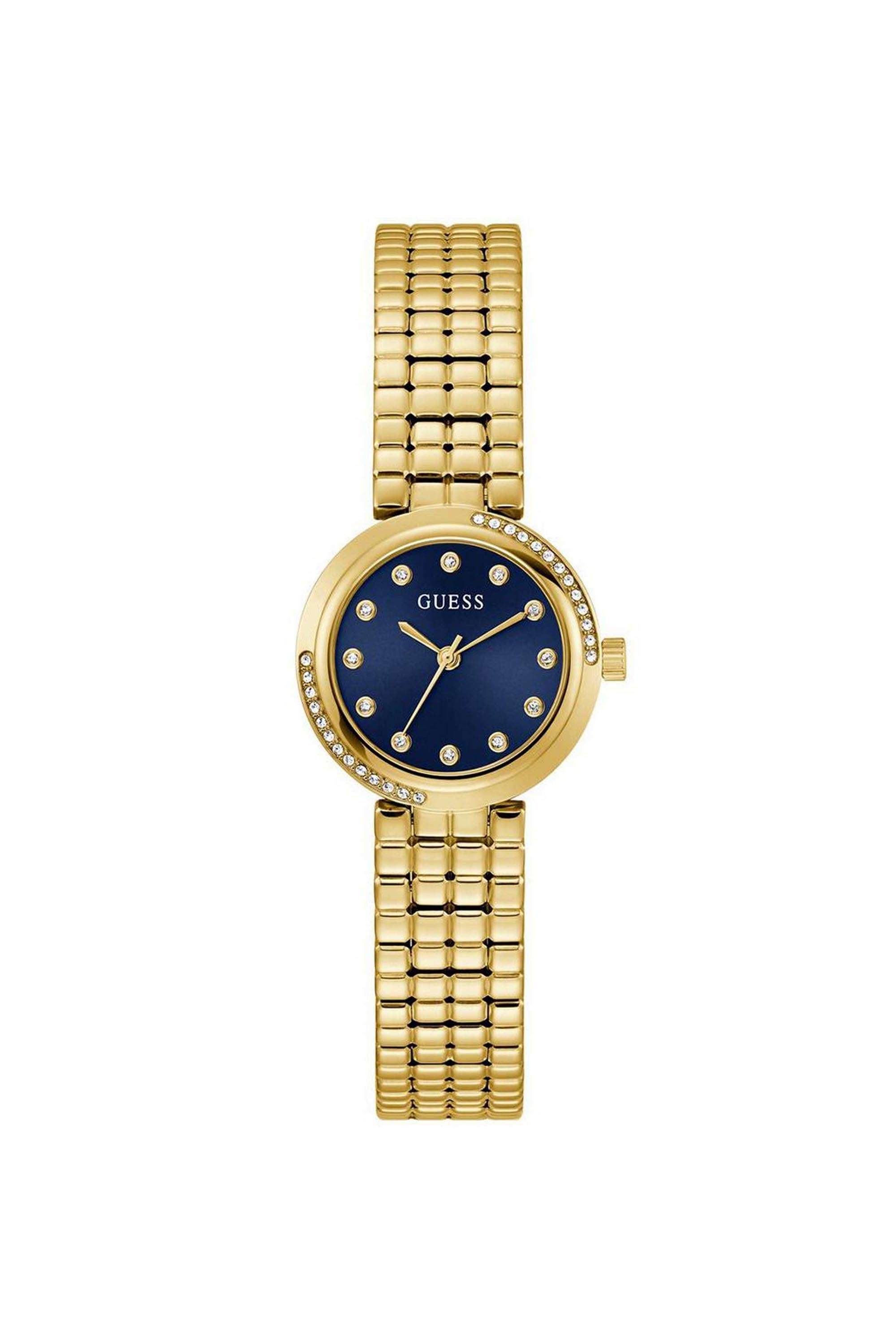 Clara-Women-s-28-mm-Analog-Quartz-Watch-Blue-Dial-with-Gold-Recycled-Steel-Strap-(W0930L4)
