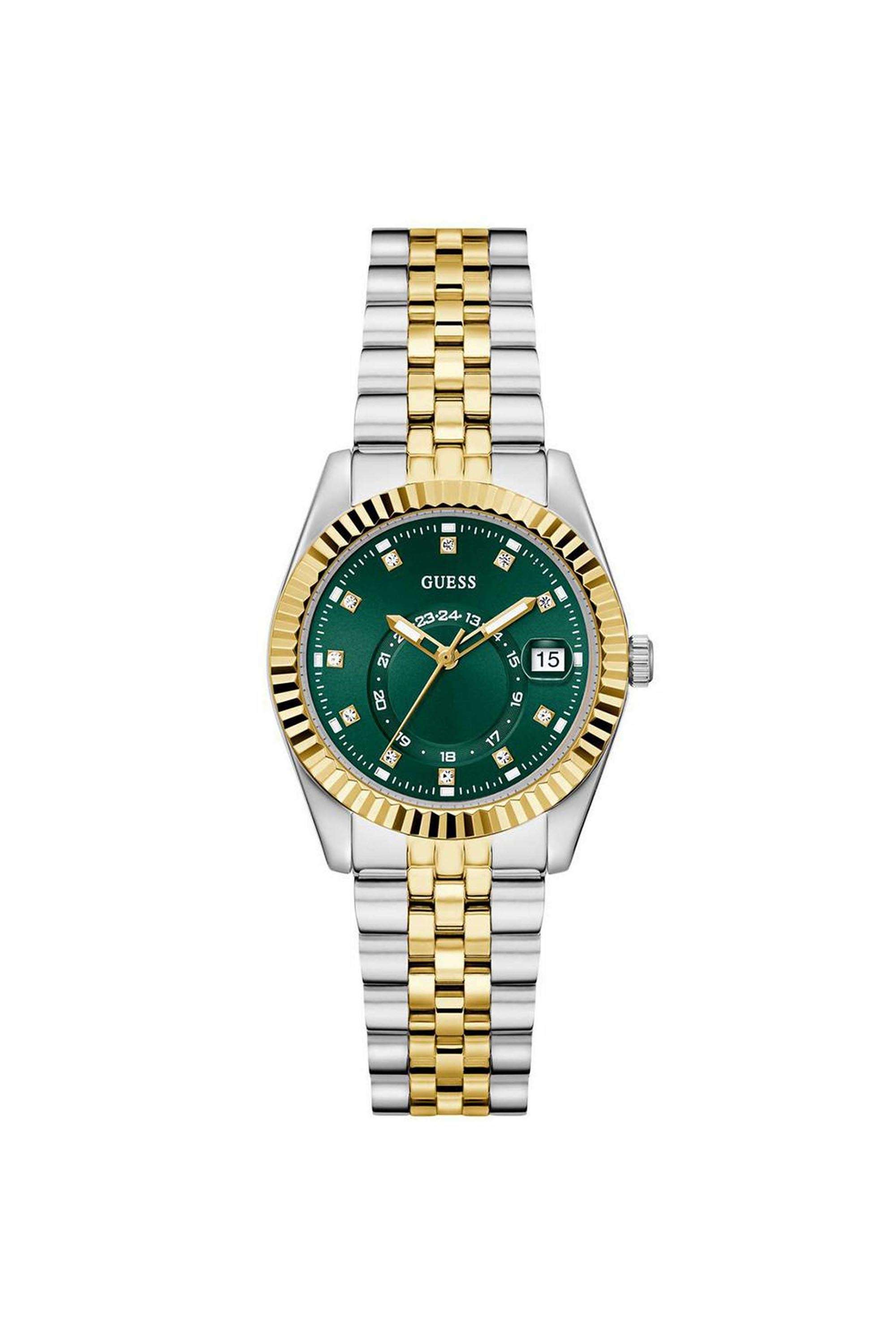 Jada-Women-s-34-mm-Analog-Quartz-Watch-Green-Dial-with-Two-Toned-Recycled-Steel-Strap-(W0936L3)
