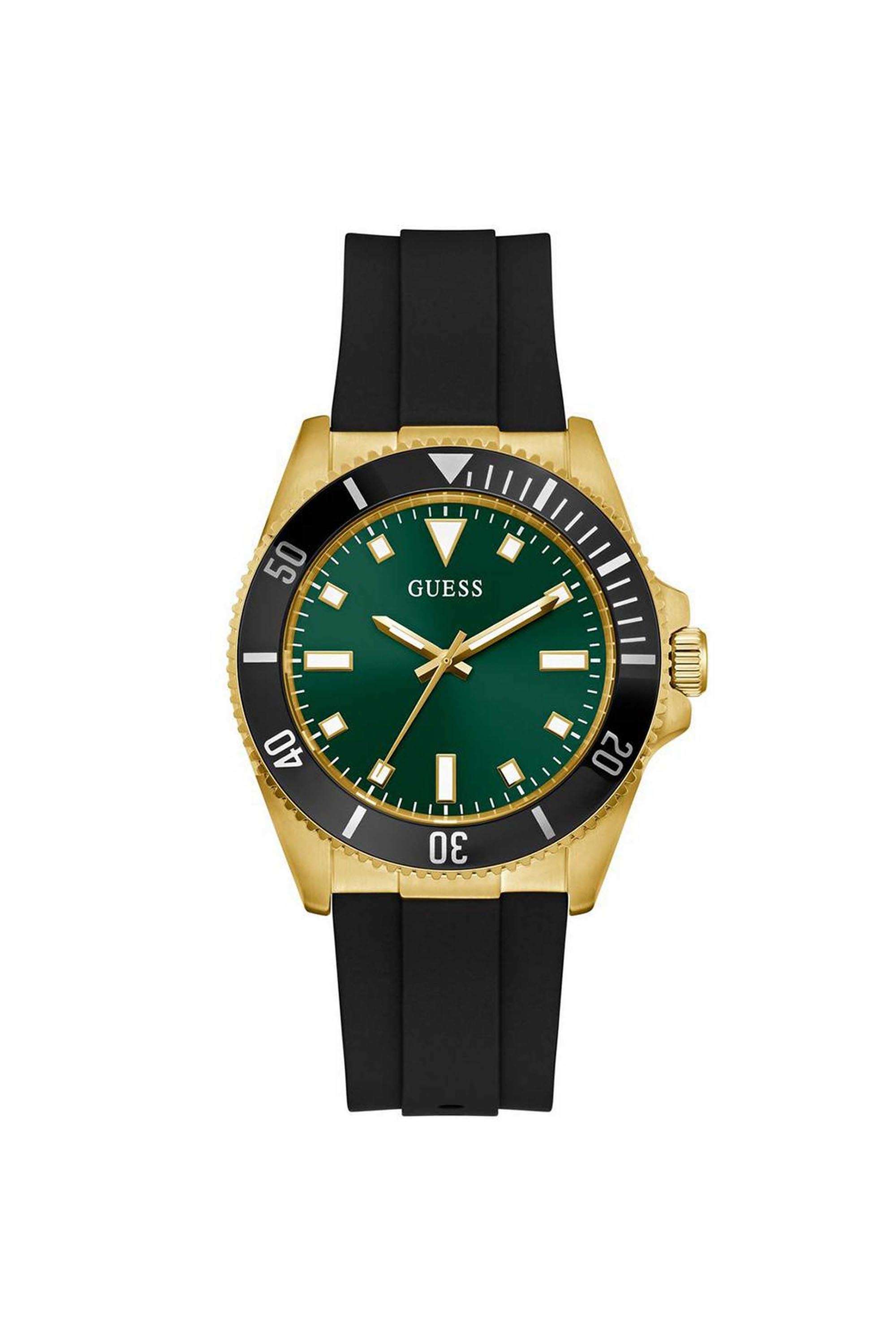 Cliff-Men-s-41-mm-Analog-Quartz-Watch-Green-Dial-with-Black-Silicone-Strap-(W0969G2)
