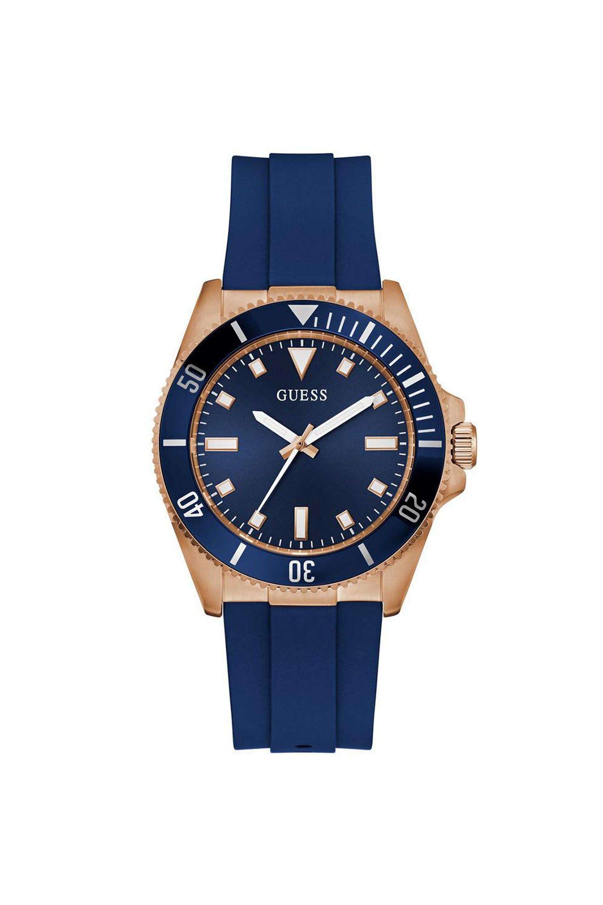 Men-s-41-mm-Analog-Quartz-Watch-Blue-Dial-with-Blue-Silicone-Strap-(W0969G3)