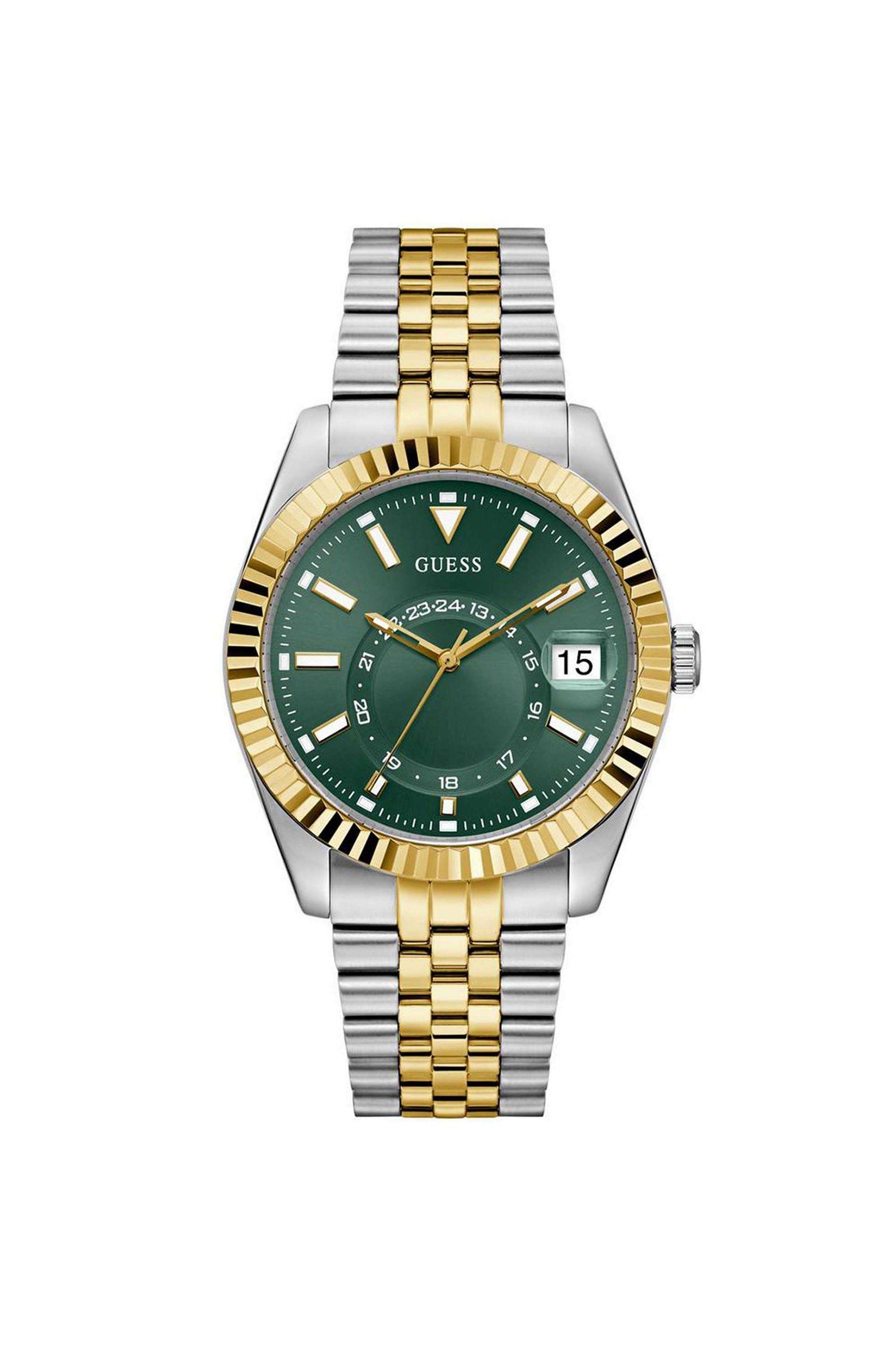 Jaden-Men-s-42-mm-Analog-Quartz-Watch-Green-Dial-with-Two-Toned-Recycled-Steel-Strap-(W0977G4)