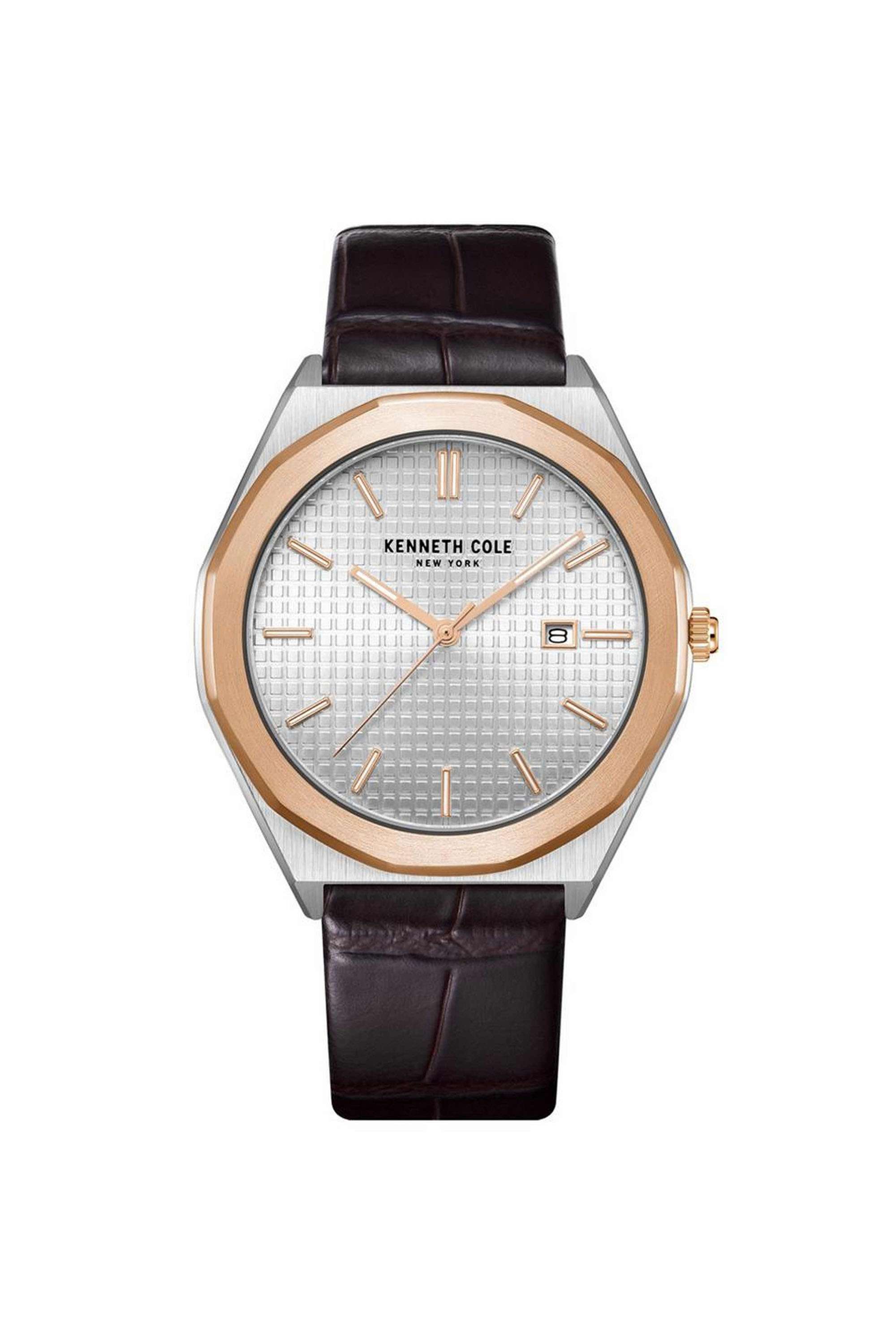 D-Bolt-41-mm-Quartz-Analogue-Watch-for-Men---Silver-Dial-with-Brown-Leather-Strap-(KCWGB2234210MN)