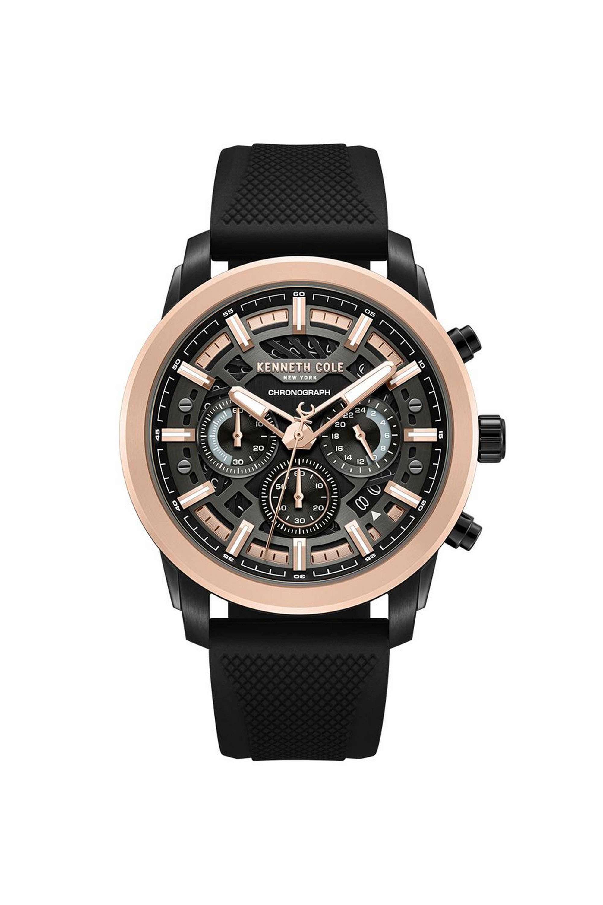 44-mm-Quartz-Chronograph-Watch-for-Men---Black-Dial-with-Black-Silicone-Strap-(KCWGO0067702MN)