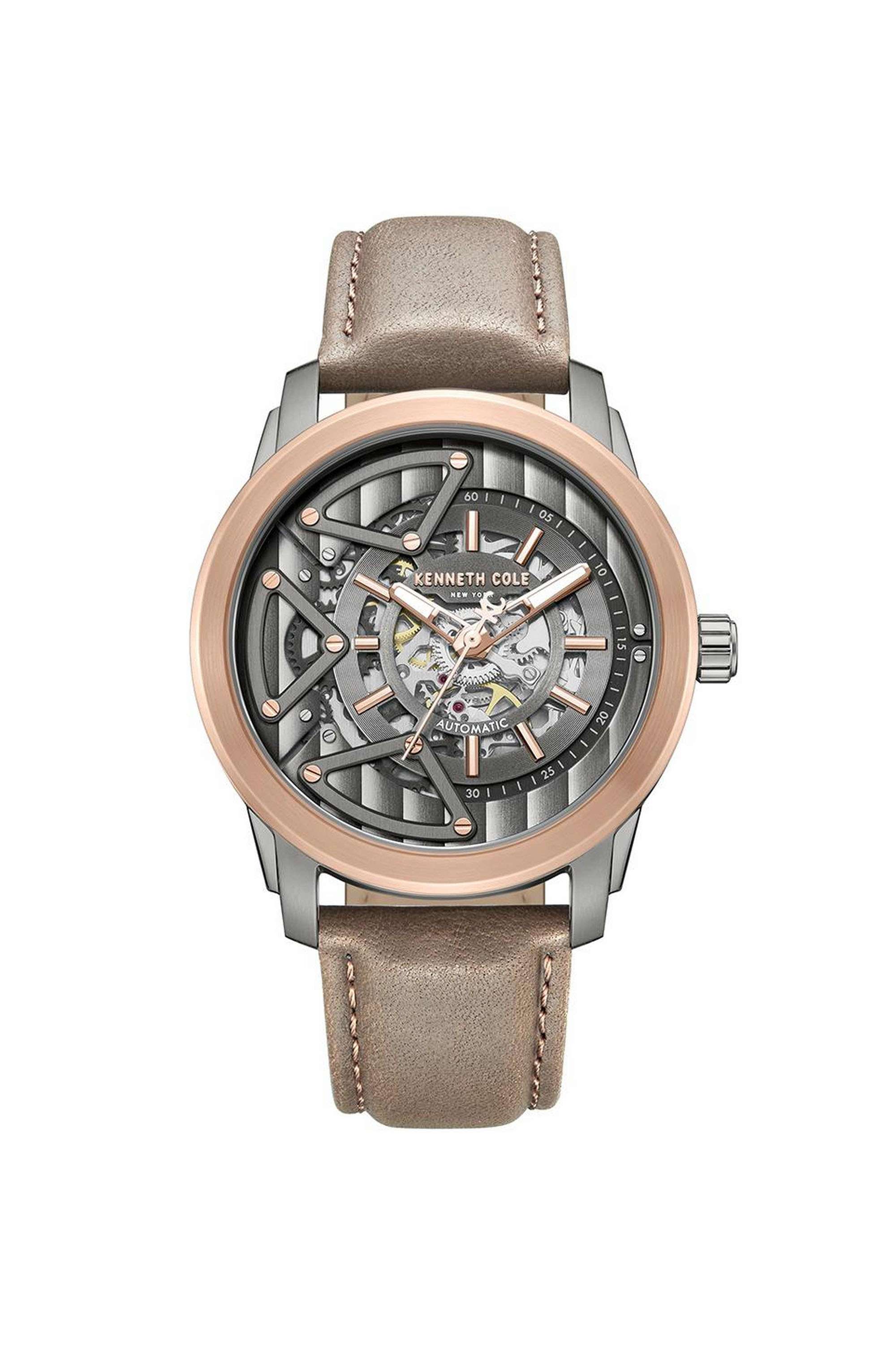 44-mm-Automatic-Analogue-Watch-for-Men---Grey-Dial-with-Brown-Leather-Strap-(KCWGX0064902MN)
