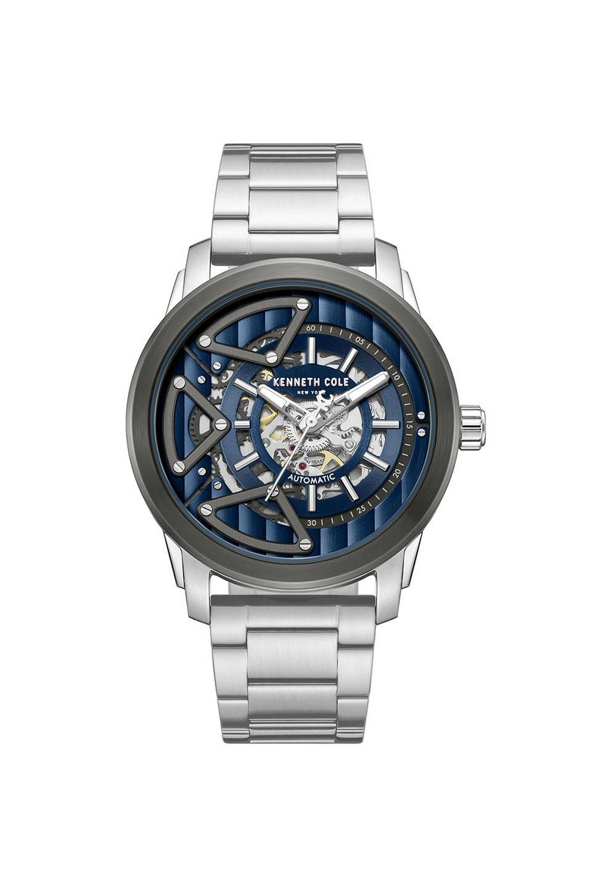 44-mm-Automatic-Analogue-Watch-for-Men---Blue-Dial-with-Silver-Stainless-Steel-Strap-(KCWGY0064903MN)