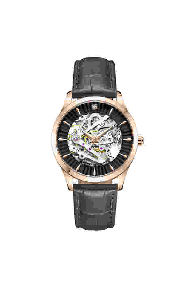 Automatic-34.5-mm-Black-Dial-Genuine-Leather-Analog-Watch-for-Women