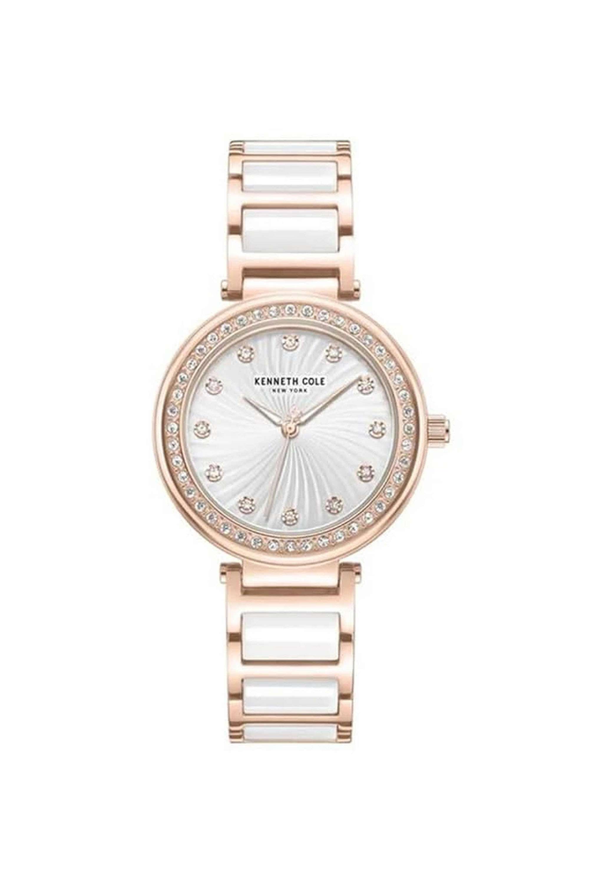 34-mm-Quartz-Analogue-Watch-For-Women---Silver-Dial-with-Rose-Gold-Ceramic-Strap-(KCWLG0066102LD)