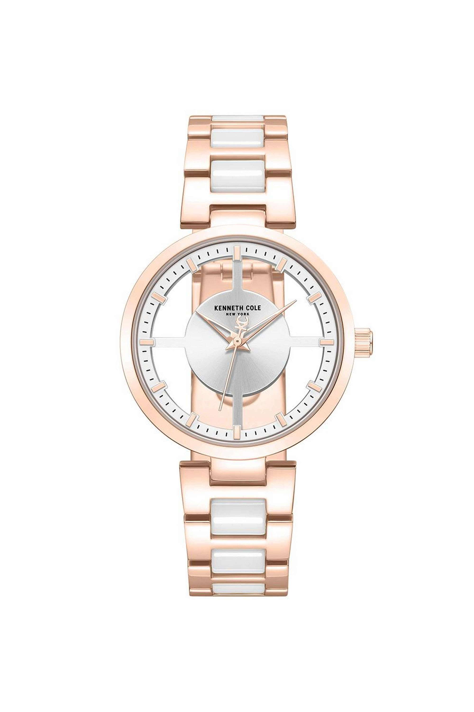 36-mm-Quartz-Analogue-Watch-For-Women---Silver-Dial-with-Rose-Gold-Ceramic-Strap-(KCWLG0066701LD)