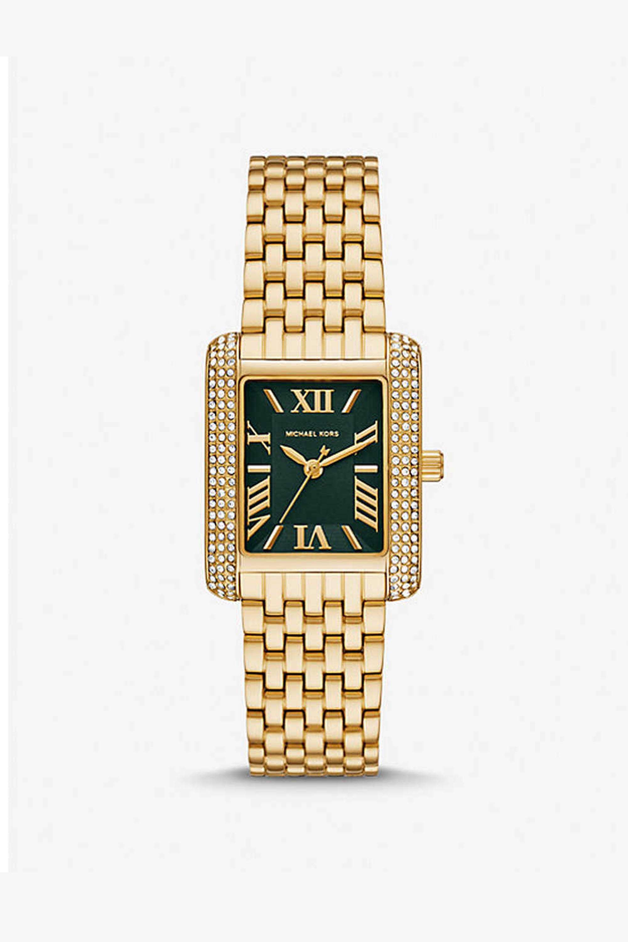 Emery-Women-s-27-mm-Analogue-Quartz-Watch---Green-Dial-with-Gold-Stainless-Steel-Strap-(MK4742)