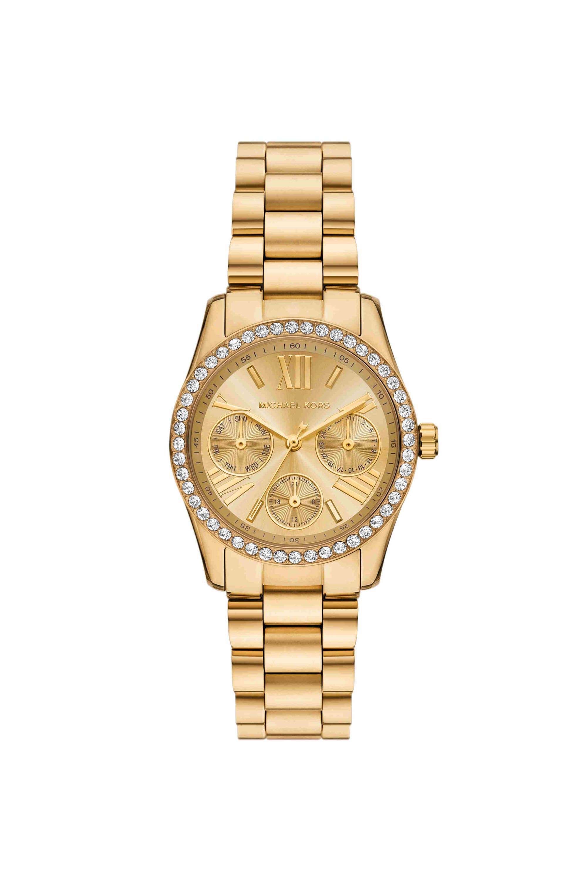 Lexington-32-mm-Gold-Dial-Stainless-Steel-Chronograph-Watch-For-Women---MK4982