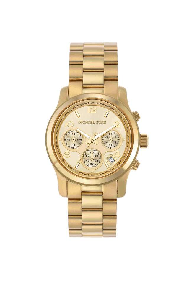 Runway-38-mm-Gold-Dial-Stainless-Steel-Chronograph-Watch-for-Women---MK7323