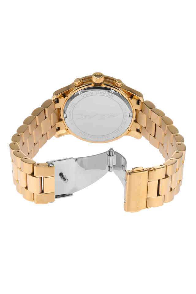 Runway-38-mm-Gold-Dial-Stainless-Steel-Chronograph-Watch-for-Women---MK7323