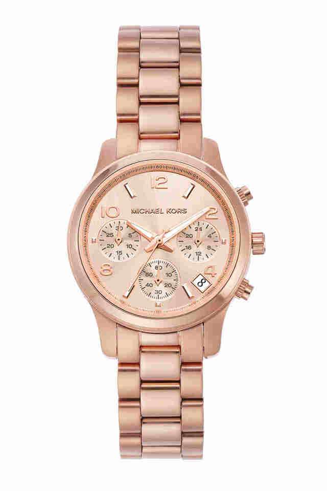 Runway-34-mm-Rose-Gold-Dial-Stainless-Steel-Chronograph-Watch-for-Women---MK7327