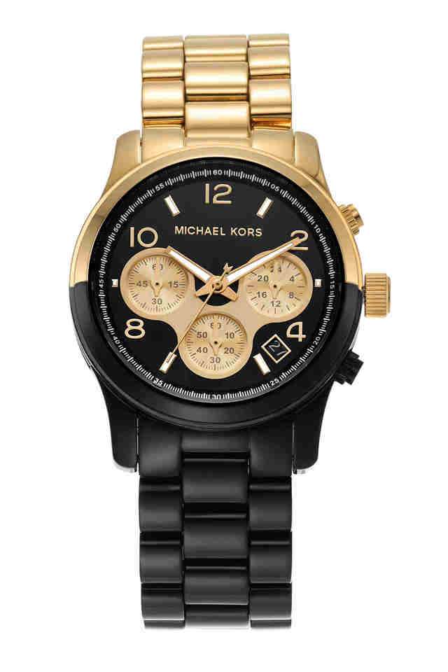 Runway-38-mm-Black-Dial-Stainless-Steel-Chronograph-Watch-for-Women---MK7328