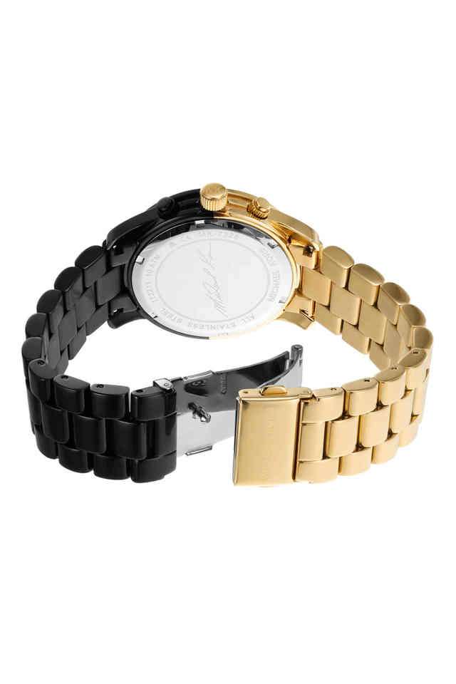 Runway-38-mm-Black-Dial-Stainless-Steel-Chronograph-Watch-for-Women---MK7328