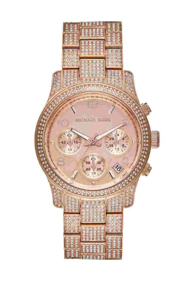Runway-38-mm-Rose-Gold-Dial-Stainless-Steel-Chronograph-Wrist-Watch-for-Women---MK7481I