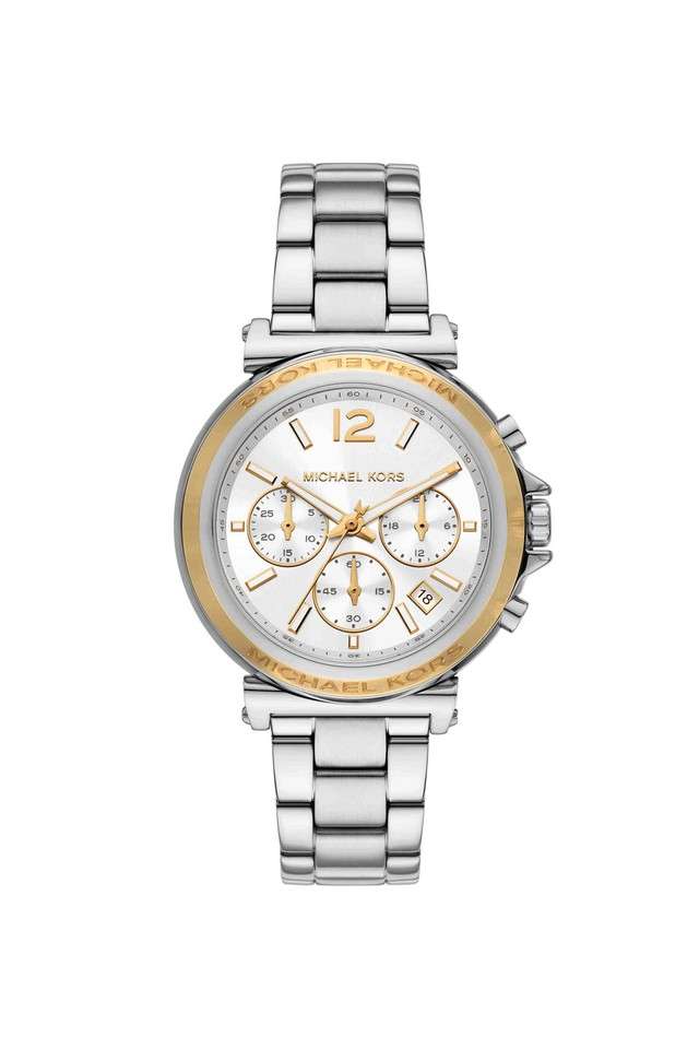 Maren-40-mm-White-Dial-Stainless-Steel-Chronograph-Watch-for-Women---MK7495