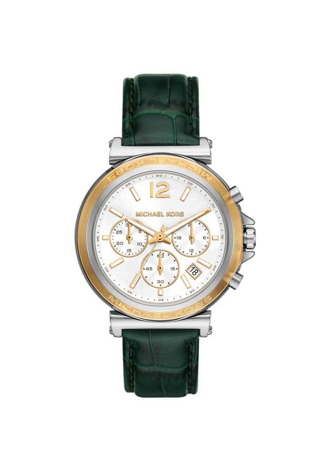 Maren-40-mm-White-Dial-Leather-Chronograph-Watch-for-Women---MK7498