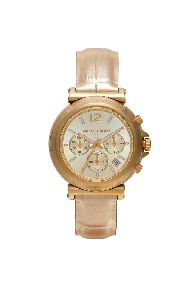 Maren-40-mm-Gold-Dial-Leather-Chronograph-Wrist-Watch-for-Women---MK7508